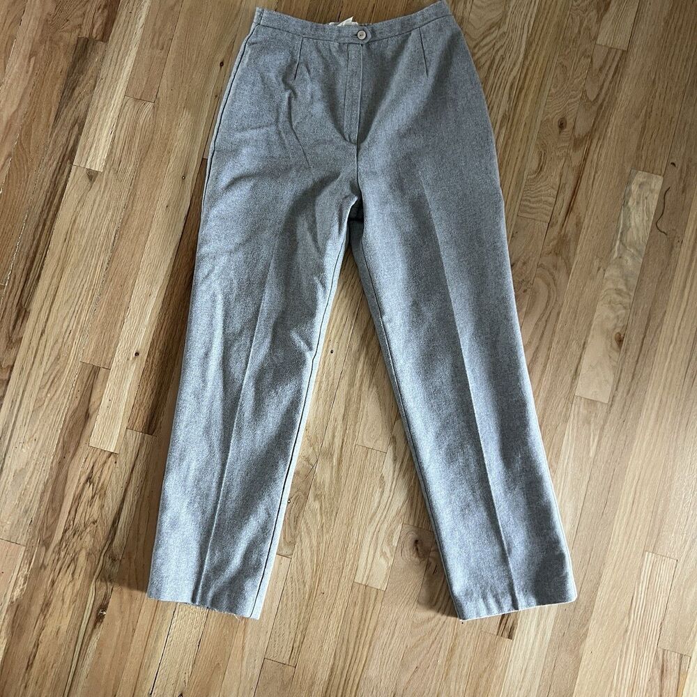Vintage TanJay Dress Pants Slacks Wool light grey 12 Zip Flat Front straight leg